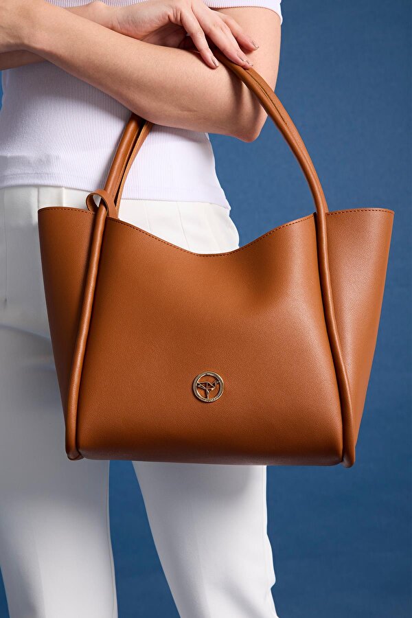 Athens Yavru Cüzdanlı Geniş Bölmeli Mıknatıs Kapamalı Kadın Omuz ve Kol Çantası Taba