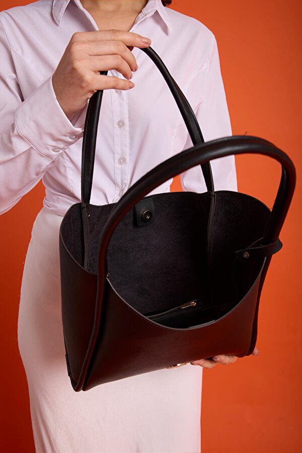 Athens Yavru Cüzdanlı Geniş Bölmeli Mıknatıs Kapamalı Kadın Omuz ve Kol Çantası Siyah