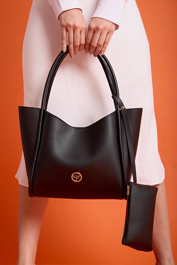 Athens Yavru Cüzdanlı Geniş Bölmeli Mıknatıs Kapamalı Kadın Omuz ve Kol Çantası Siyah