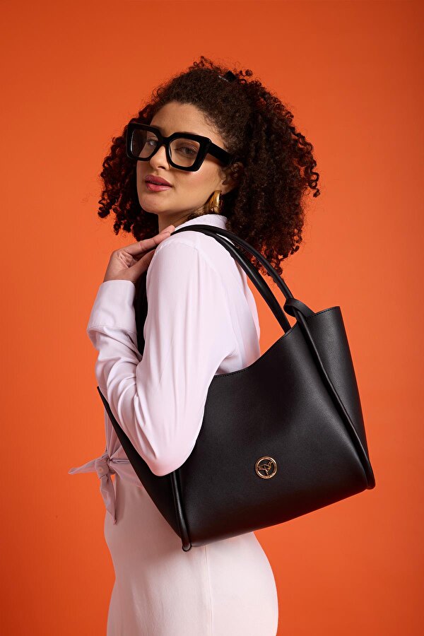 Athens Yavru Cüzdanlı Geniş Bölmeli Mıknatıs Kapamalı Kadın Omuz ve Kol Çantası Siyah