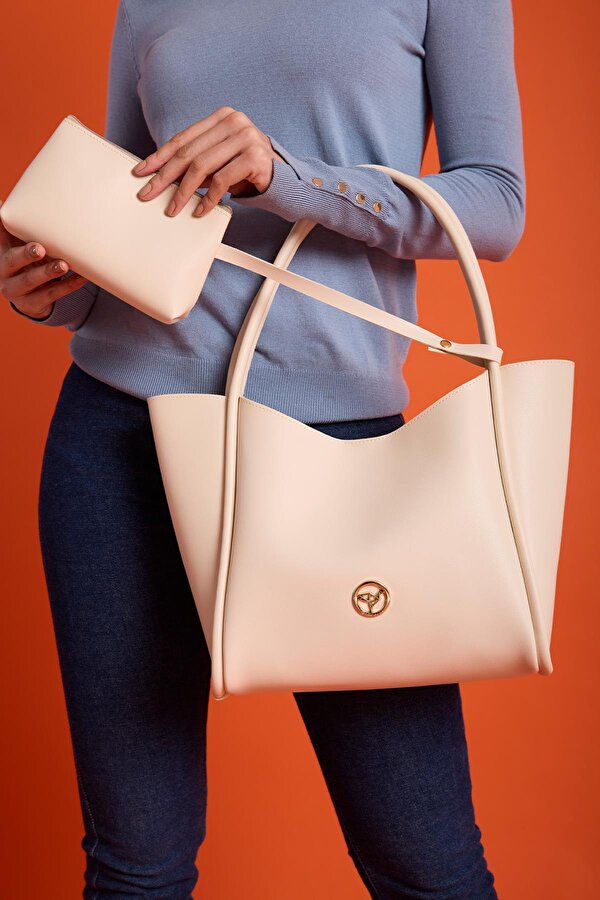 Athens Yavru Cüzdanlı Geniş Bölmeli Mıknatıs Kapamalı Kadın Omuz ve Kol Çantası Bej