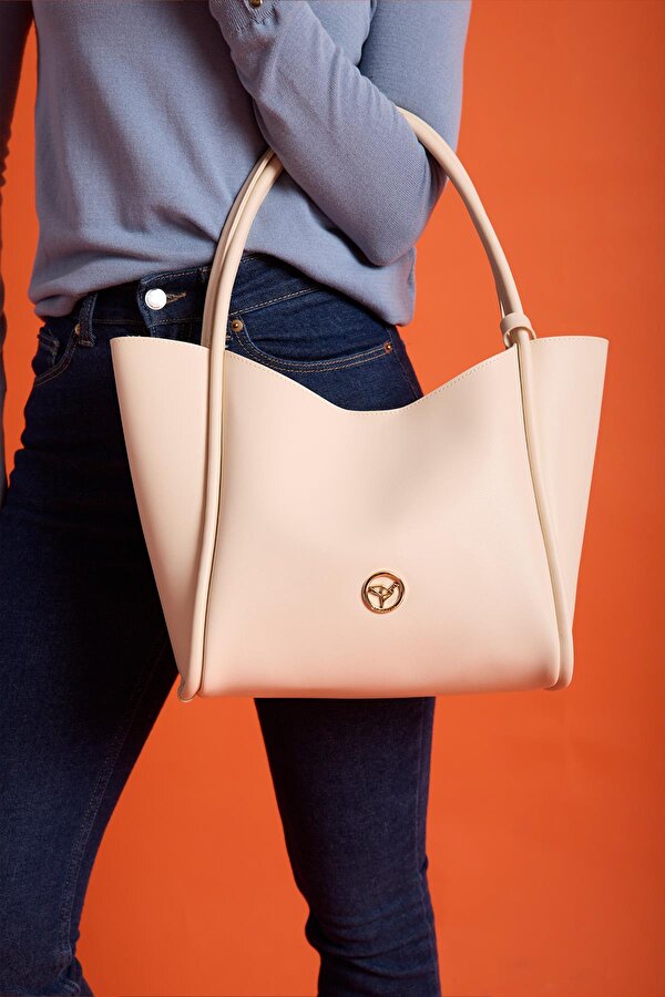 Athens Yavru Cüzdanlı Geniş Bölmeli Mıknatıs Kapamalı Kadın Omuz ve Kol Çantası Bej