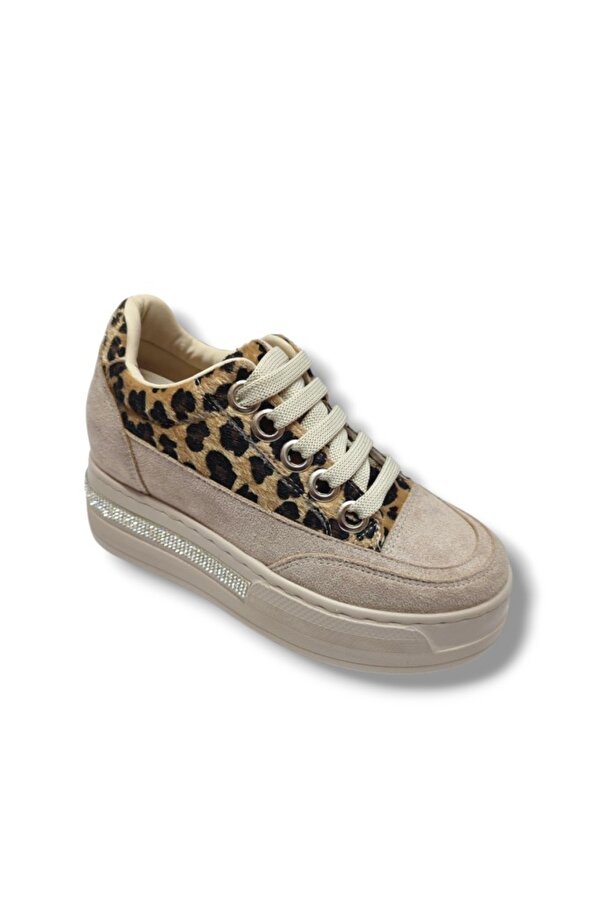 Şanzelize 186-25 Süet Taşlı Leopar Dolgu Topuk Kadın Sneaker
