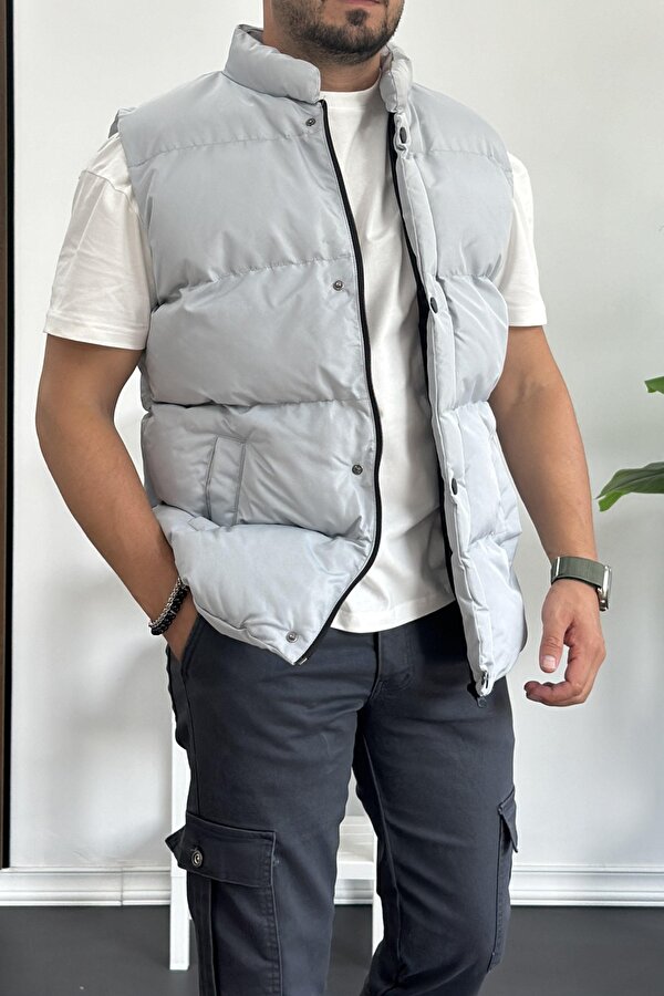 Erkek Crozvise Slim Fit Şişme Yelek Gri KF03