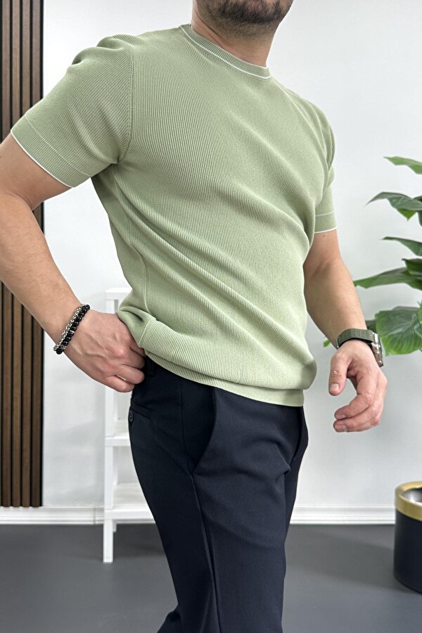 Erkek Bisiklet Yaka Triko Tişört Yeşil Edw233