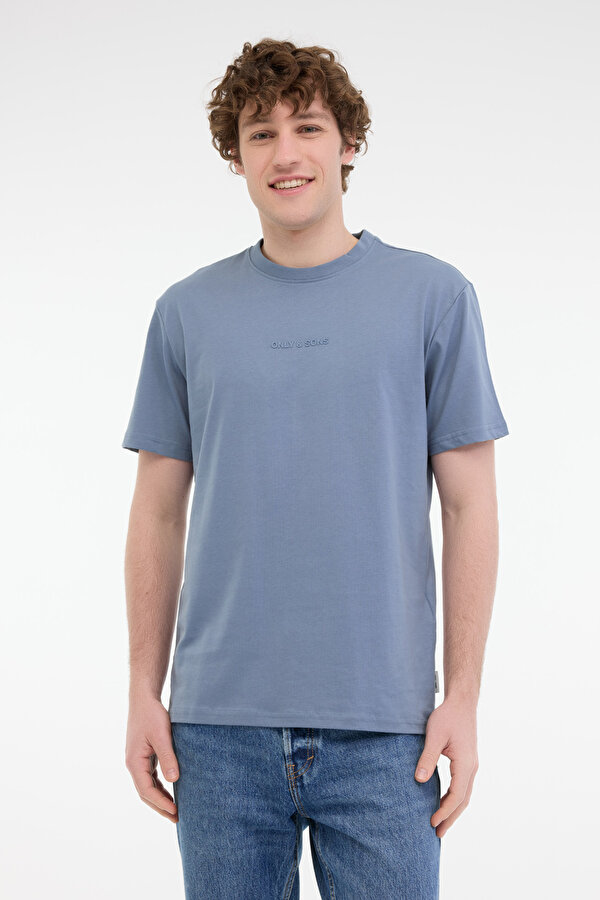 ONSLEVI LIFE REG TEXT SS Mavi Erkek Kısa Kol T-Shirt