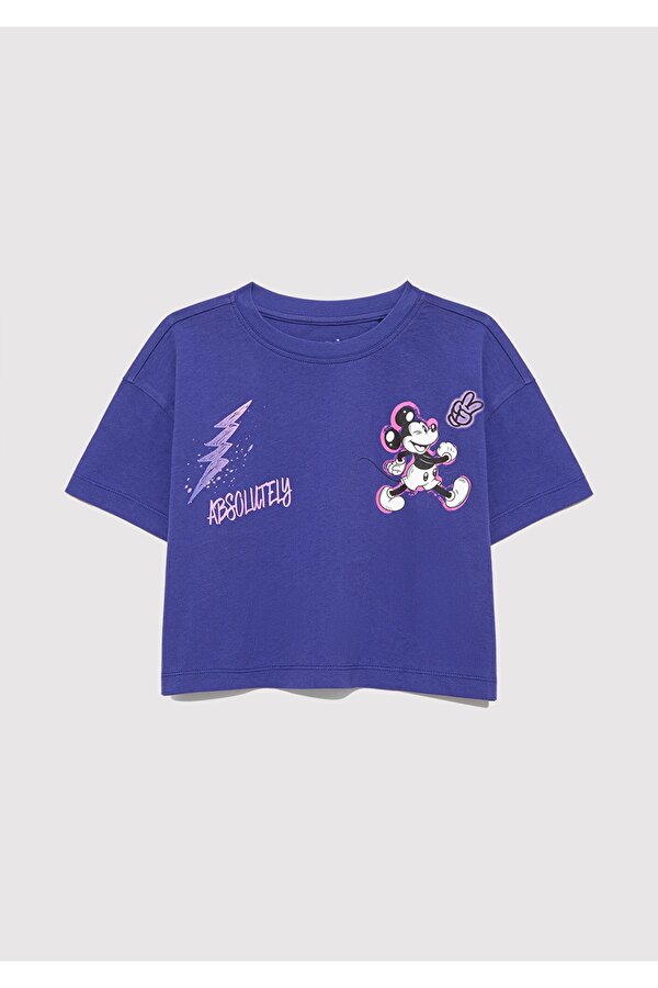 Mickey Mouse Baskılı Mor Tişört