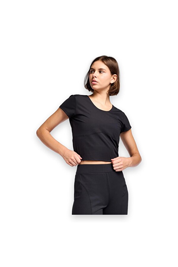 25B-2056 Kısa Kol T Siyah Kadın T-Shirt