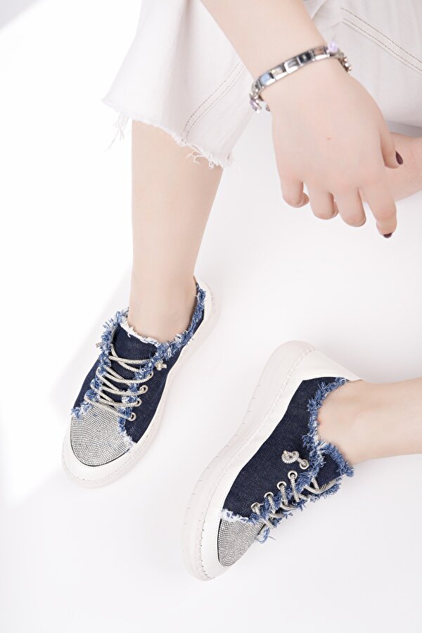DAMSEL Bağcıklı Taşlı Kadın Günlük Denim Sneaker Spor Ayakkabı