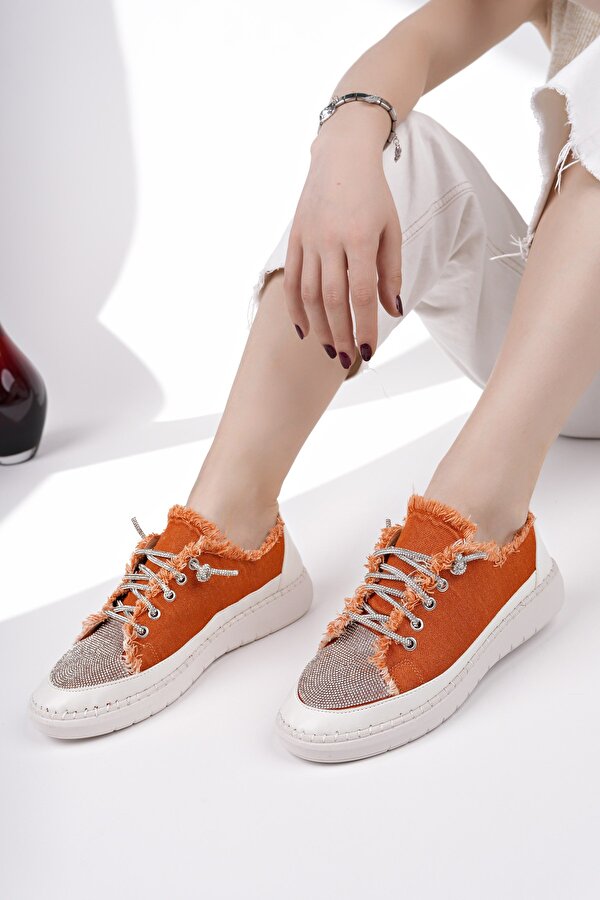 DAMSEL Bağcıklı Taşlı Kadın Günlük Denim Sneaker Spor Ayakkabı