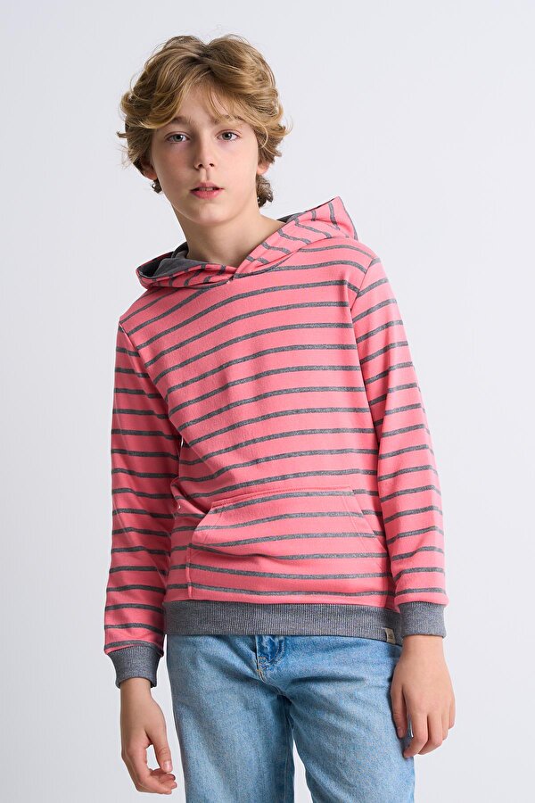 ALEXANDERGARDI Kanguru Cepli Kapüşonlu Çizgili Çocuk Sweatshirt