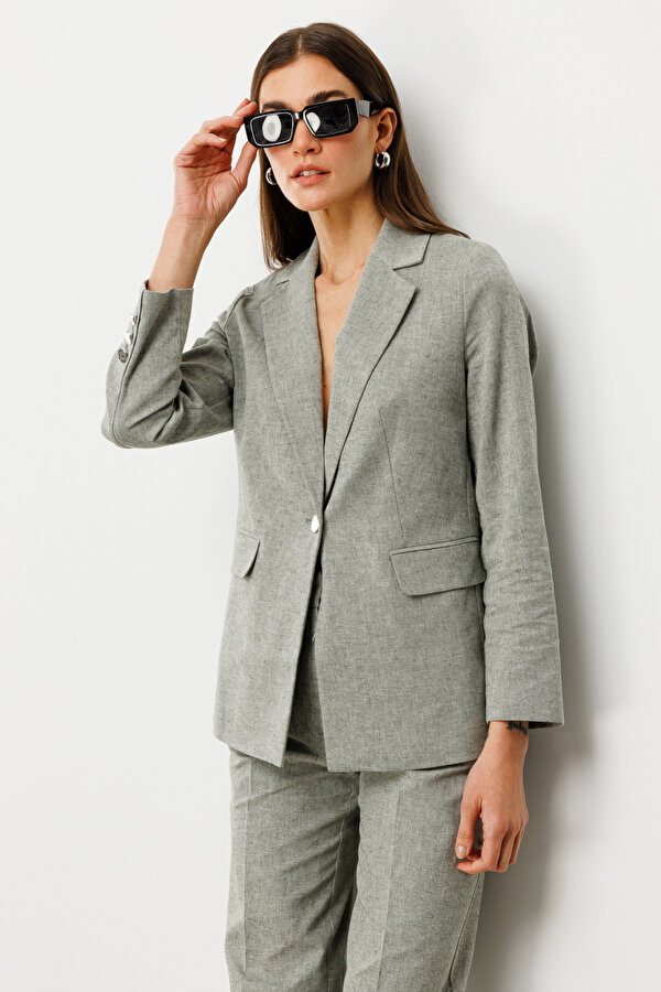 Kadın Tek Düğmeli Kapaklı Ceket 4062 Oliv