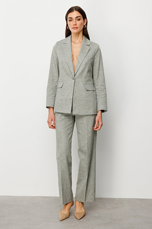 Kadın Tek Düğmeli Kapaklı Ceket 4062 Oliv