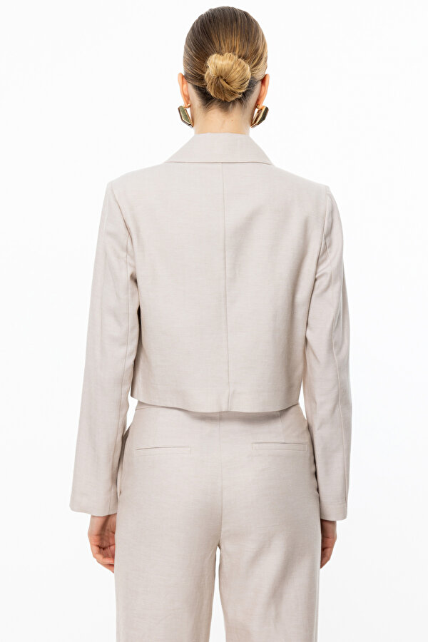 Kadın Düğmeli Crop Ceket 4076 Bej