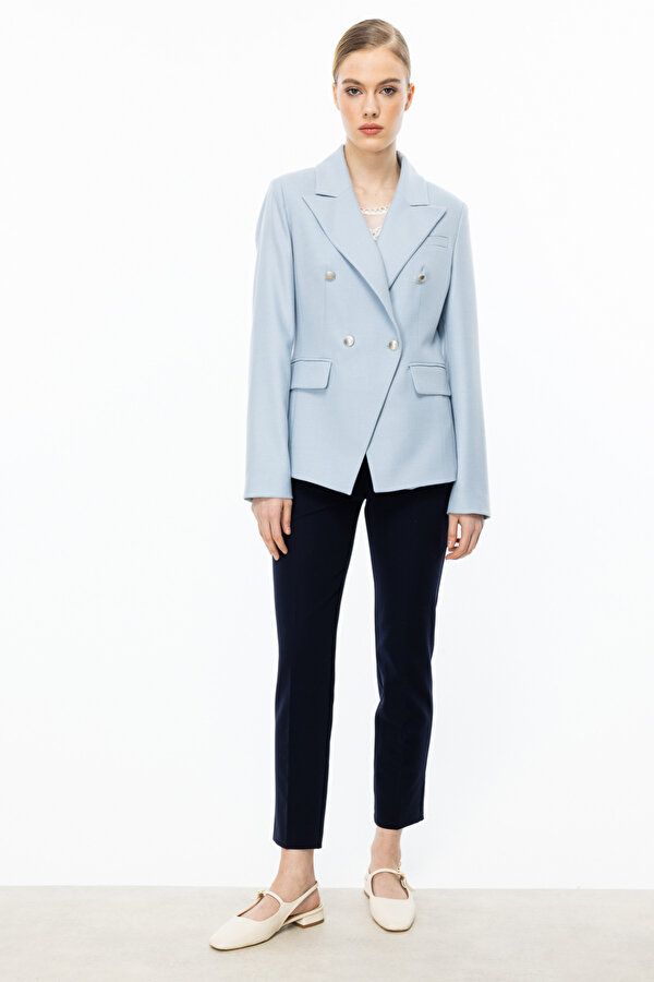 Kadın Kruvaze Düğmeli Ceket 4082 Mavi