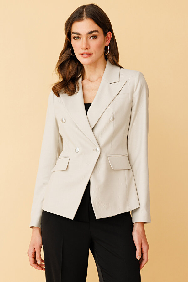 Kadın Kruvaze Düğmeli Ceket 4082 Bej