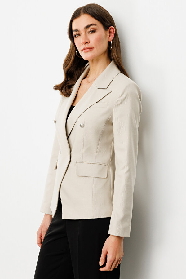 Kadın Kruvaze Düğmeli Ceket 4082 Bej