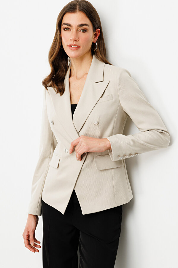 Kadın Kruvaze Düğmeli Ceket 4082 Bej