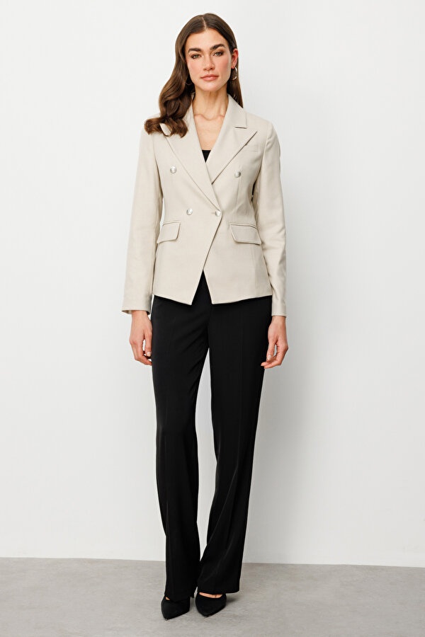 Kadın Kruvaze Düğmeli Ceket 4082 Bej