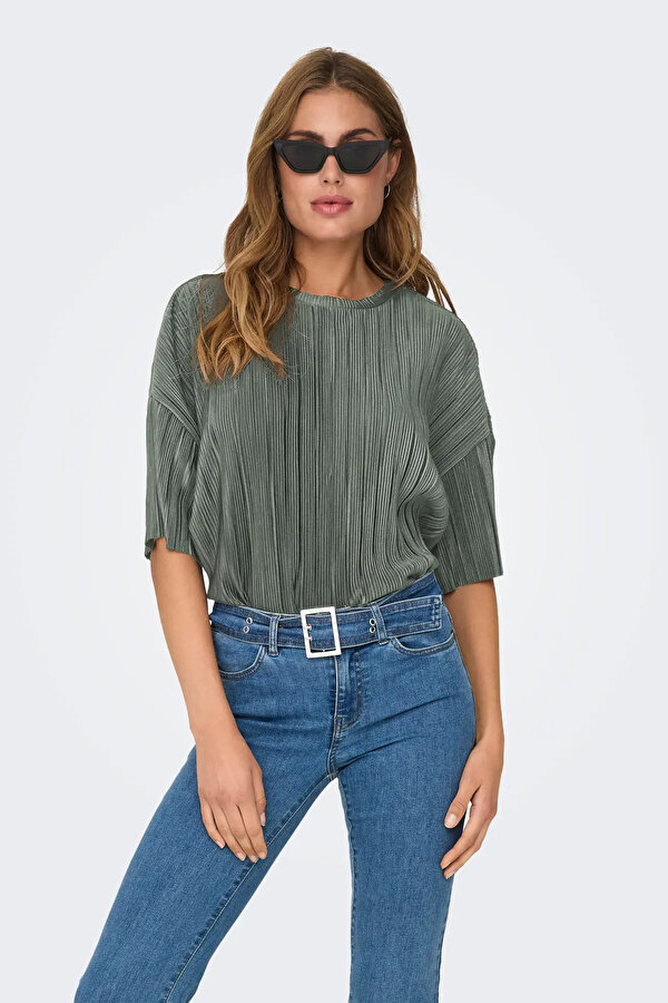 Kadın Onlravenna Bisiklet Yaka Kısa Kollu T-Shirt 15318506 Yeşil