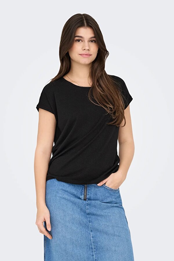 Kadın Onlclaudıa Bisiklet Yaka Kısa Kollu T-Shirt 15318422 Siyah
