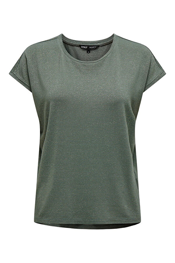 Kadın Onlclaudıa Bisiklet Yaka Kısa Kollu T-Shirt 15318422 Haki