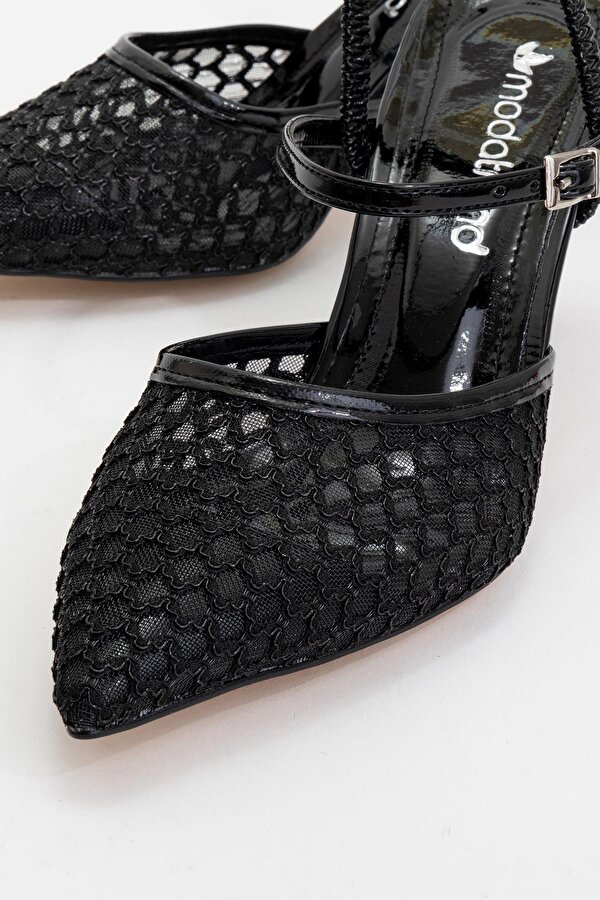 Kadın Arkası Lastikli Fileli Topuklu Ayakkabı SİYAH RUGAN