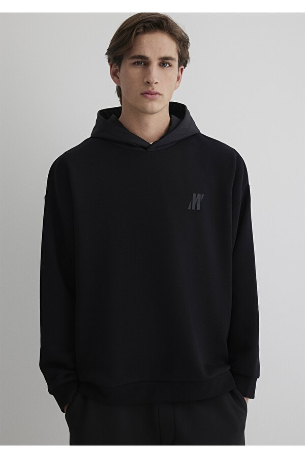 Pro Baskılı Kapüşonlu Siyah Sweatshirt