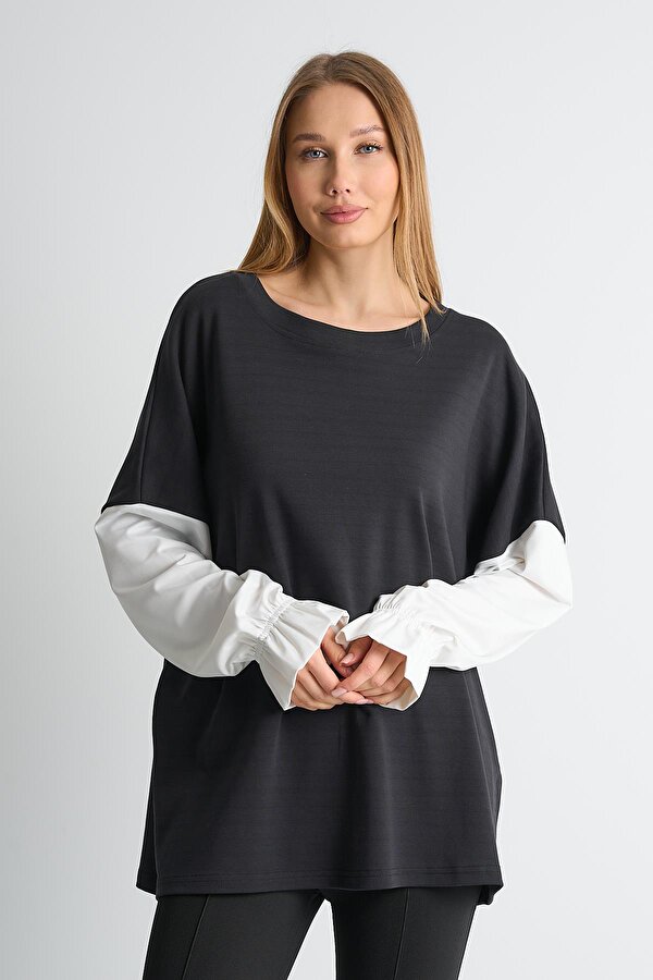 ALEXANDERGARDI Fırfırlı Kol Detaylı Garnili Renk Bloklu Kadın Sweatshirt
