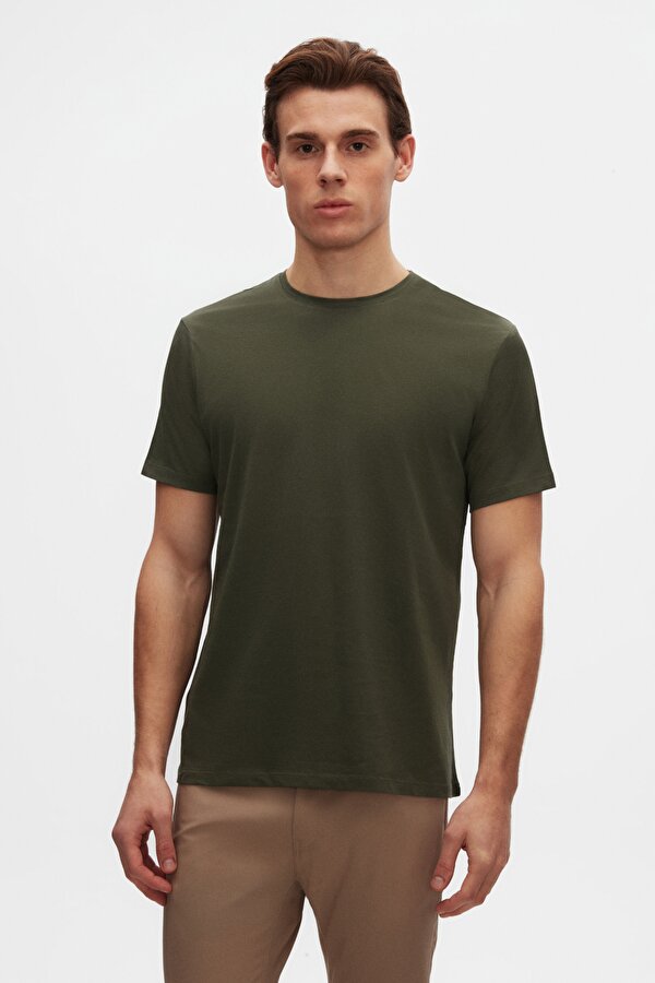 Ds Damat Slim Fit Haki Bisiklet Yaka %100 Pamuklu Nefes Alabilen T-Shirt