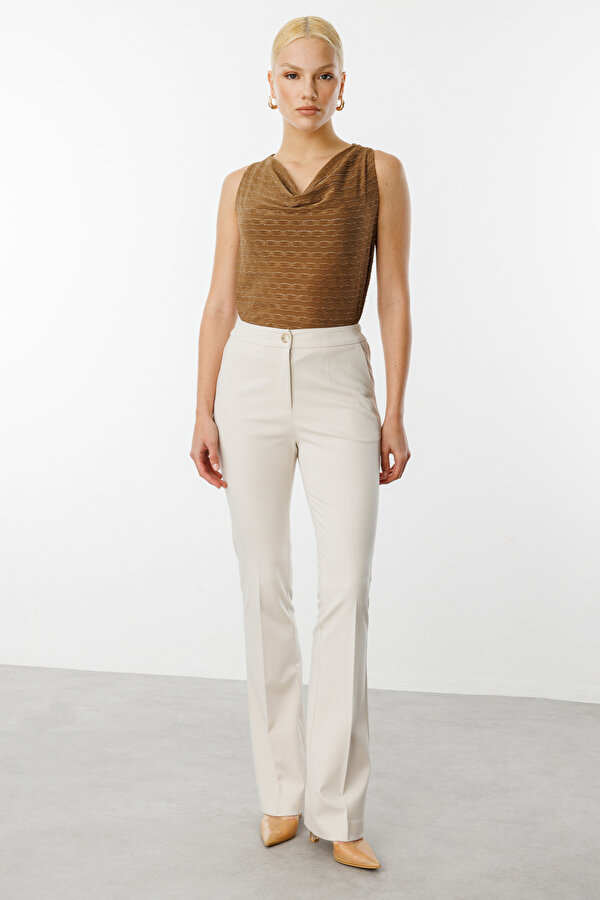 Kadın Beli Lastikli Bol Paça Pantolon 2074 Taş