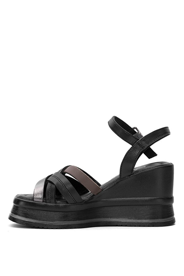 2510902Y Kadın Hakiki Deri Dolgu Topuk Sandalet Siyah