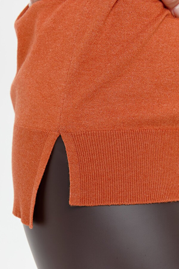 Kadın Sıfır Yaka Yanı Yırtmaçlı Kazak 24358 Portakal
