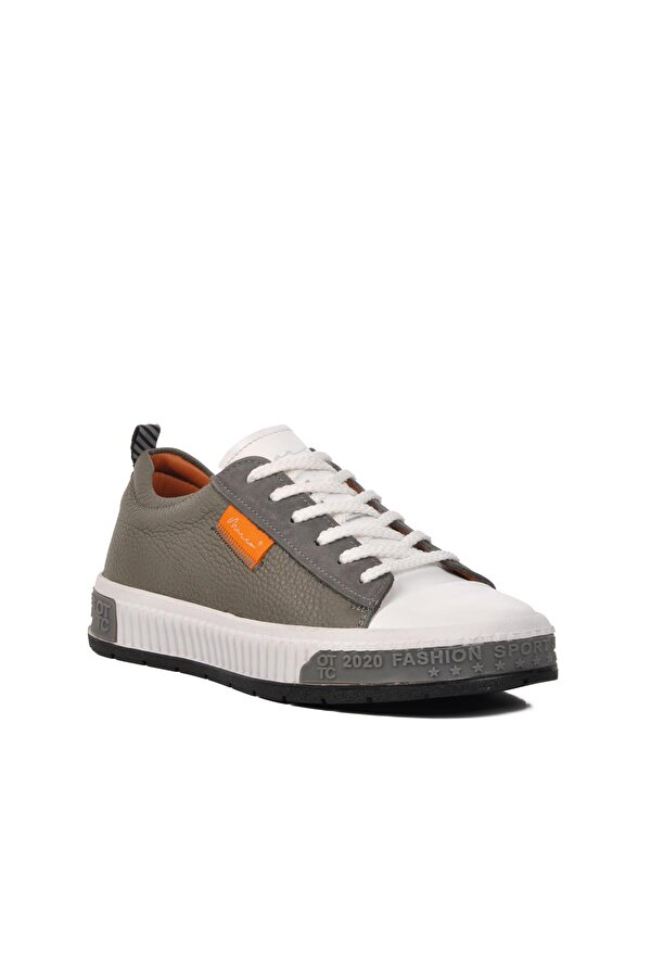 152-15076 Gri-Beyaz Hakiki Deri Erkek Sneaker