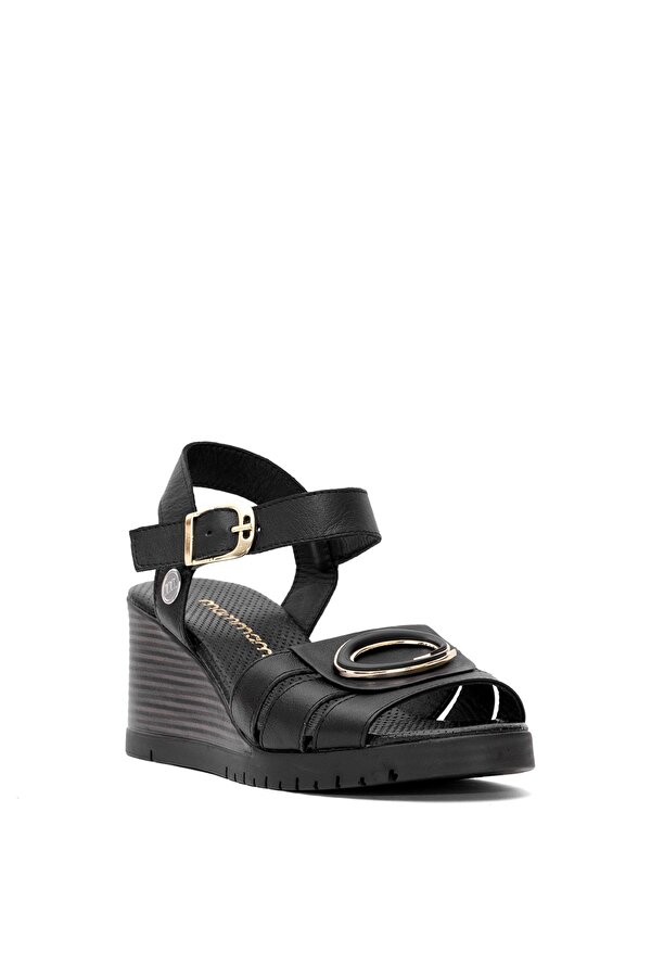 D25YS-2775 Kadın Hakiki Deri Dolgu Topuk Sandalet Siyah