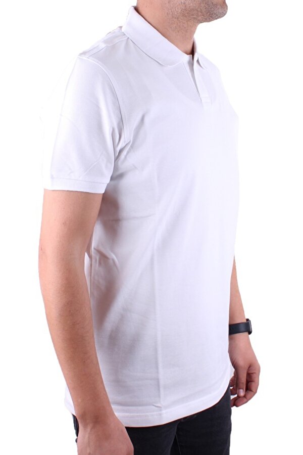 DMG23-231319 Beyaz Günlük Yarım Patlı Pike Polo Yaka Erkek Tişört