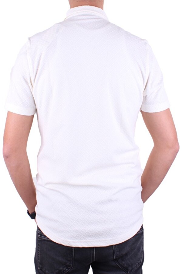 DMG23-118381 Beyaz Örme Apaj Yaka Dar Kalıp Kısa Kol Erkek Gömlek