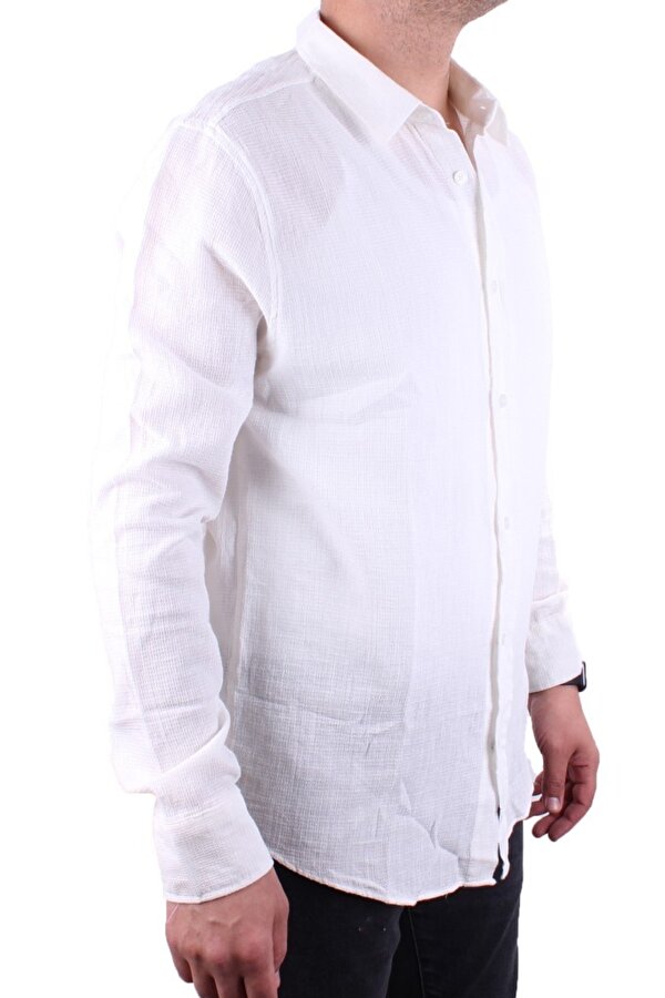 DMG23-128281 Ekru Günlük Normal Kalıp Uzun Kol Erkek Gömlek