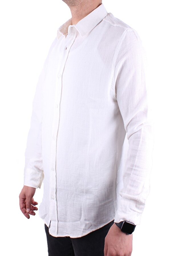 DMG23-128281 Ekru Günlük Normal Kalıp Uzun Kol Erkek Gömlek