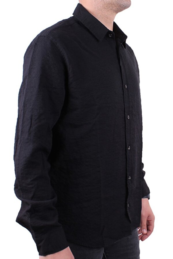DMG23-129627 Siyah  Günlük Normal Kalıp Uzun Kol Erkek Gömlek