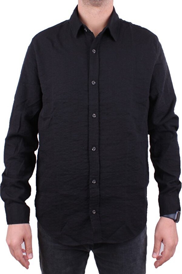 DMG23-129627 Siyah  Günlük Normal Kalıp Uzun Kol Erkek Gömlek