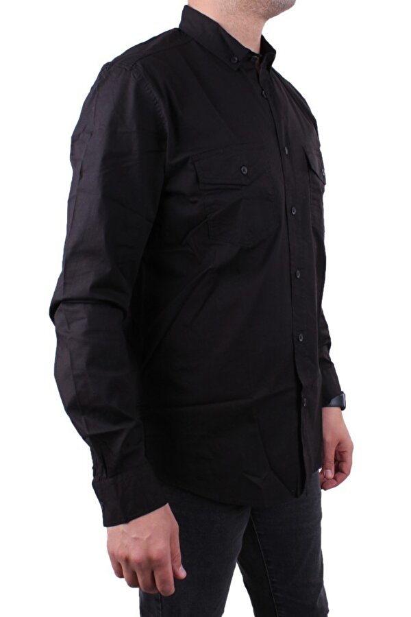 DMG23-118783 Siyah Poplin Günlük Normal Kalıp Uzun Kol Erkek Gömlek