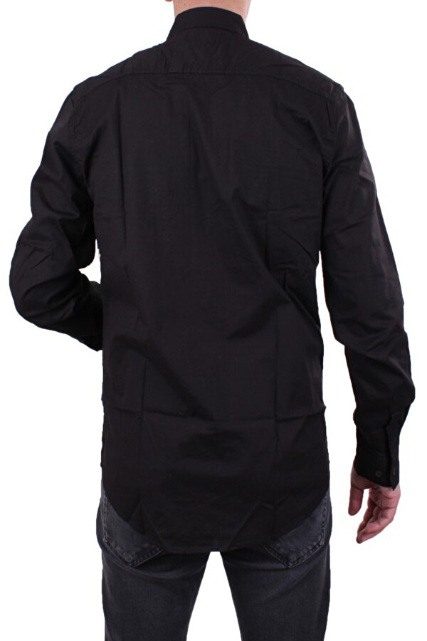 DMG23-118783 Siyah Poplin Günlük Normal Kalıp Uzun Kol Erkek Gömlek