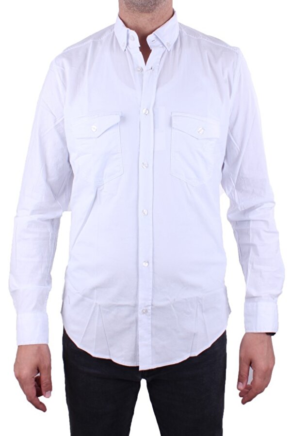 DMG23-118783 Beyaz Poplin Günlük Normal Kalıp Uzun Kol Erkek Gömlek