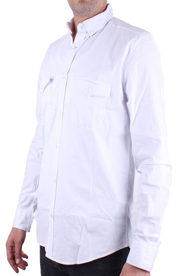 DMG23-118783 Beyaz Poplin Günlük Normal Kalıp Uzun Kol Erkek Gömlek