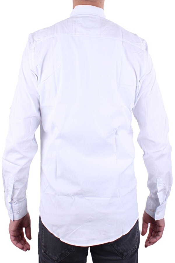 DMG23-118783 Beyaz Poplin Günlük Normal Kalıp Uzun Kol Erkek Gömlek