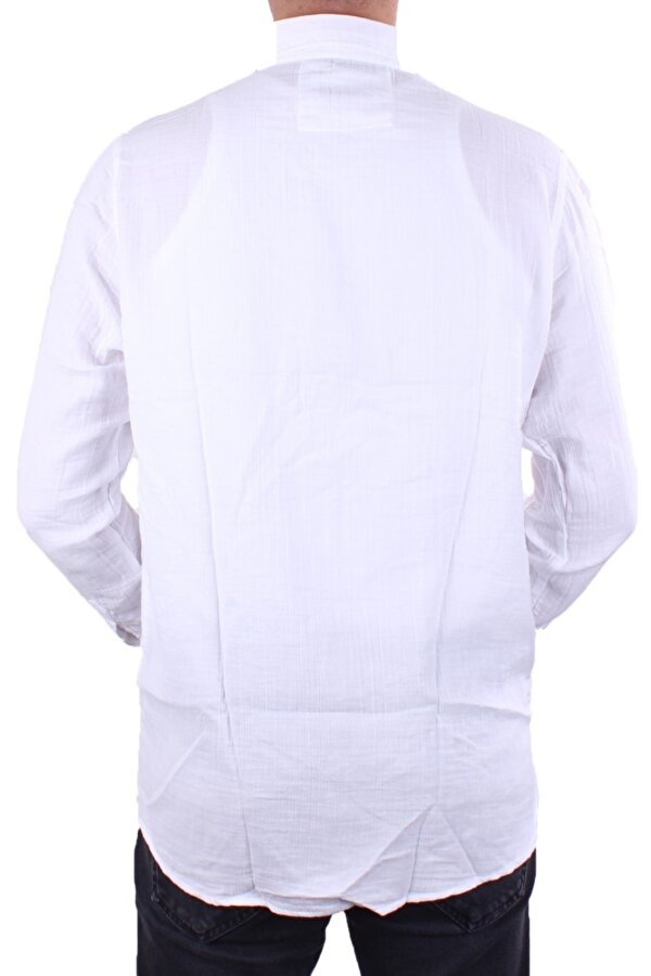 DMG23-121362 Beyaz Günlük Müslin Normal Kalıp Uzun Kol Erkek Gömlek