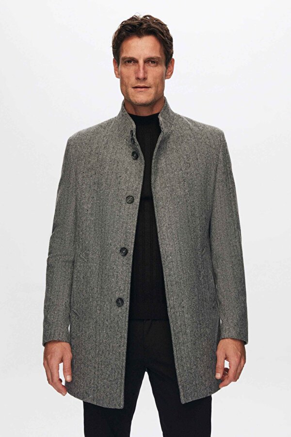 Ds Damat Regular Fit Gri Balıksırtı Hakim Yaka Kaban
