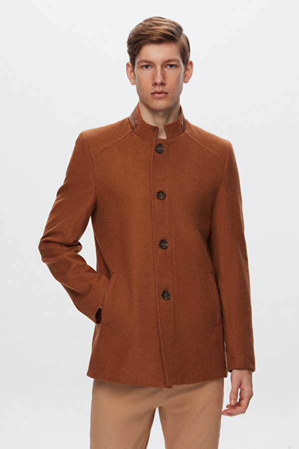 Ds Damat Regular Fit Camel Dik Yaka Kaşe Kaban