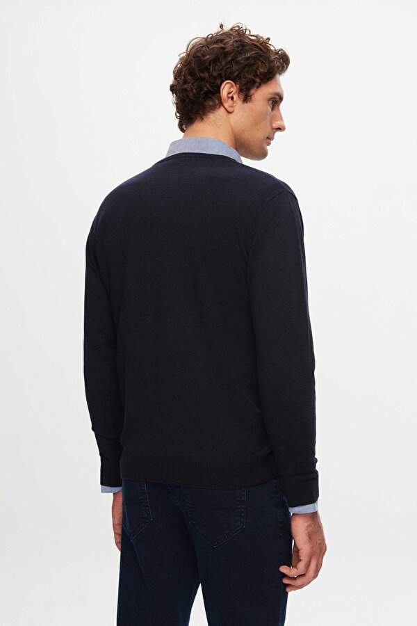 Ds Damat Slim Fit Lacivert Pamuk Karışımlı 2 Li V Yaka Triko Ve Gömlek